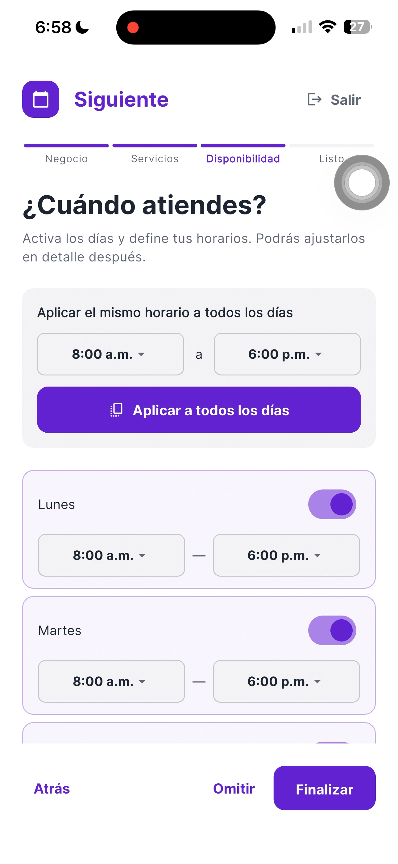 Define tu horario